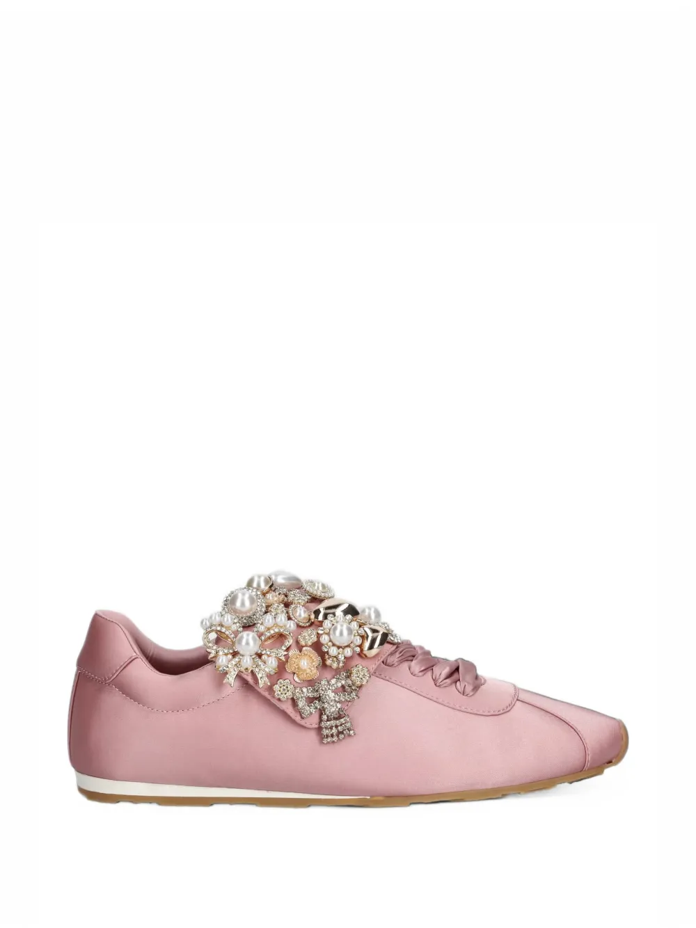 Jeffrey Campbell faux-pearl embellished satin sneakers - Rosa