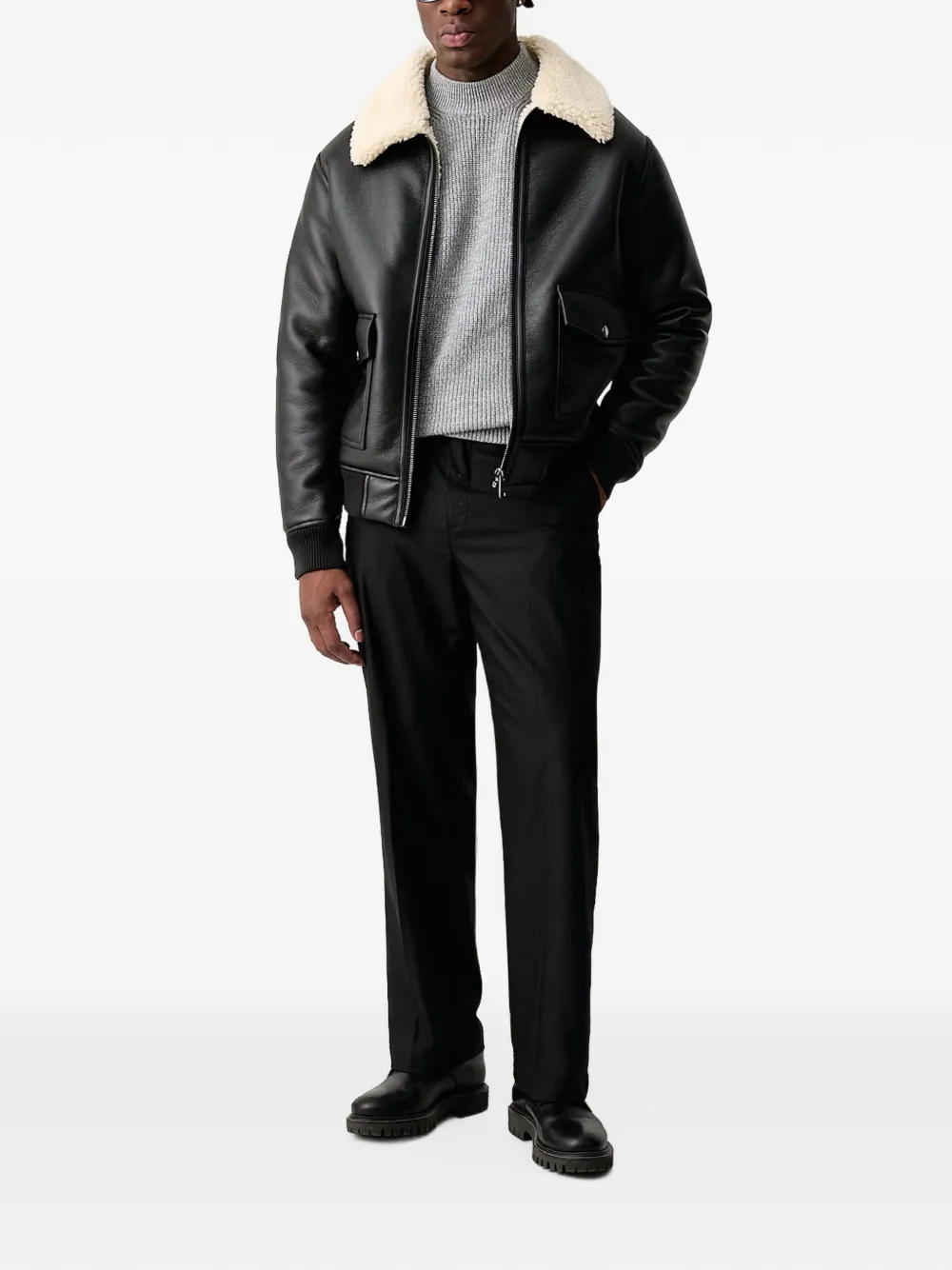 Joop! ribbed-knit mock-neck sweater Grijs