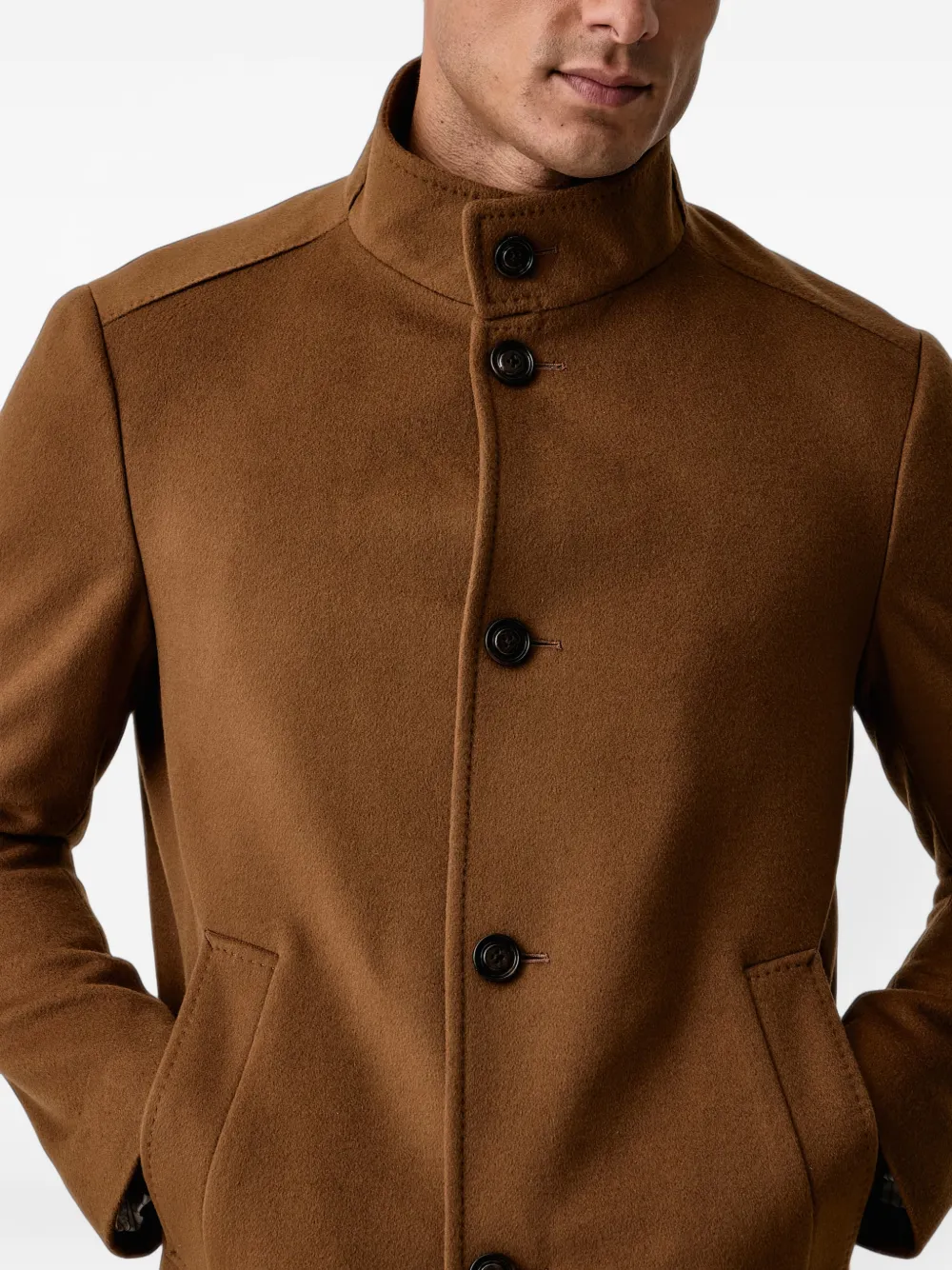 Joop! high-neck single-breasted coat Bruin
