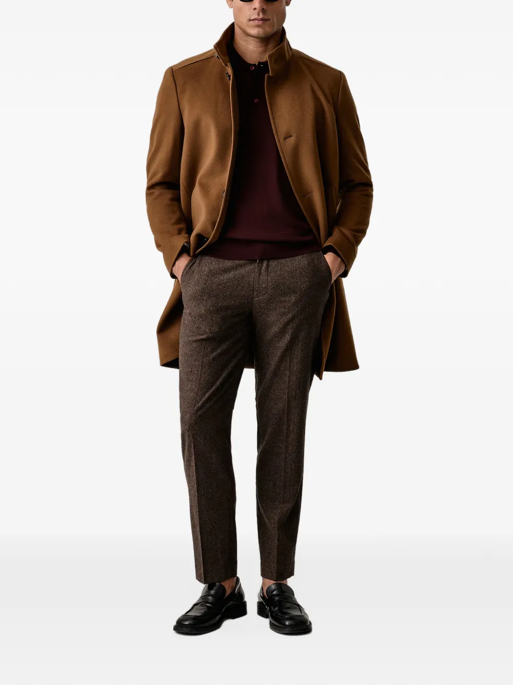 Joop! high-neck single-breasted coat Bruin