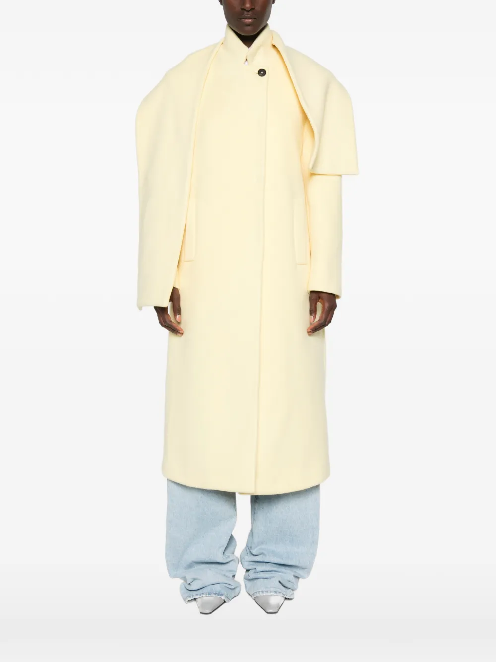 MSGM scarf-detail single-breasted coat Geel