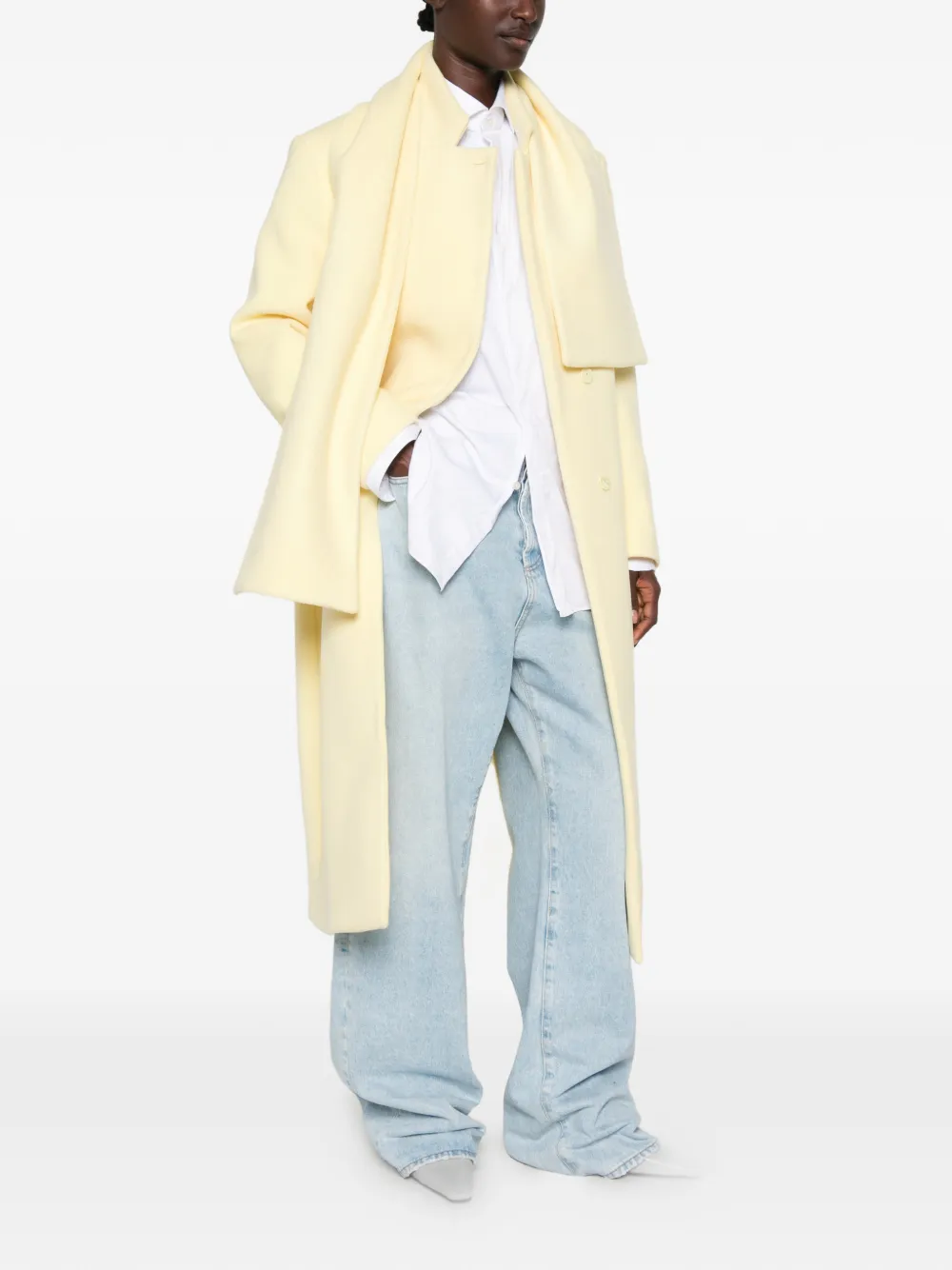 MSGM scarf-detail single-breasted coat Geel