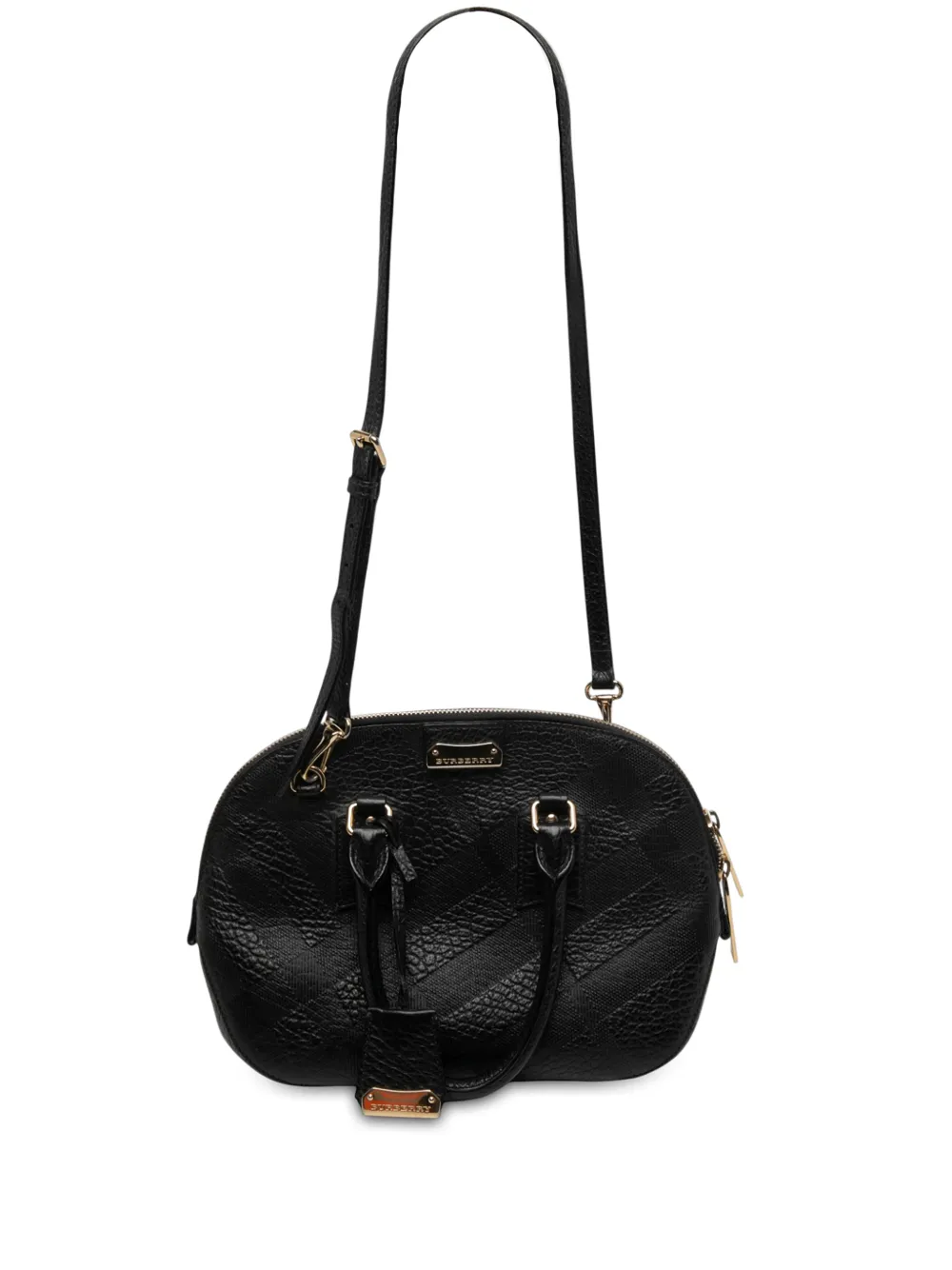 Burberry Pre-Owned 2012-2025 kleine Heritage Grain Check Orchard Bowlingtasche aus Leder mit Prägung - Schwarz