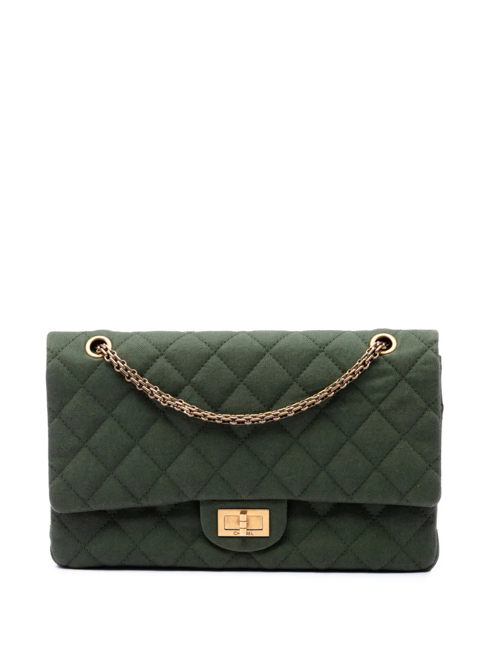 CHANEL Pre-Owned Borsa a spalla Reissue 2.55 Double Flap 227 in jersey trapuntato 2012 - Verde