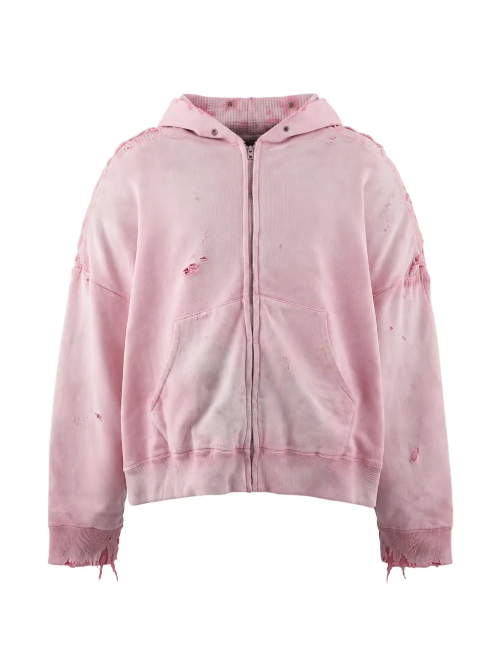 Monokemade distressed floral-print hoodie