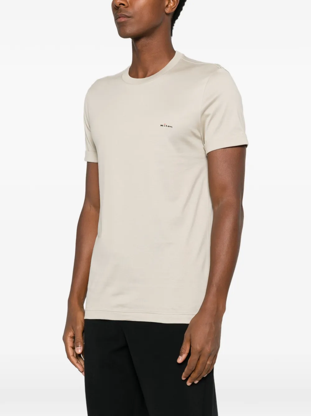 Kiton logo-embroidered T-shirt Beige
