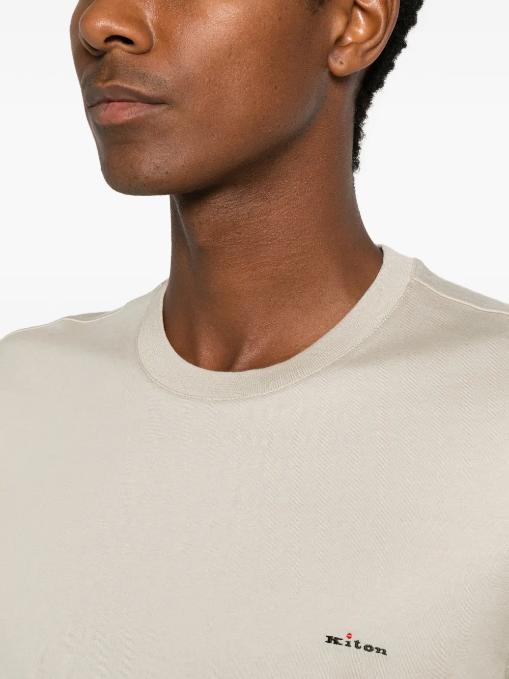 Kiton logo-embroidered T-shirt Beige