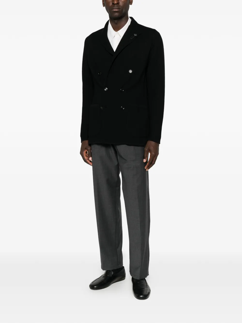 Lardini double-breasted chevron-knit blazer Zwart