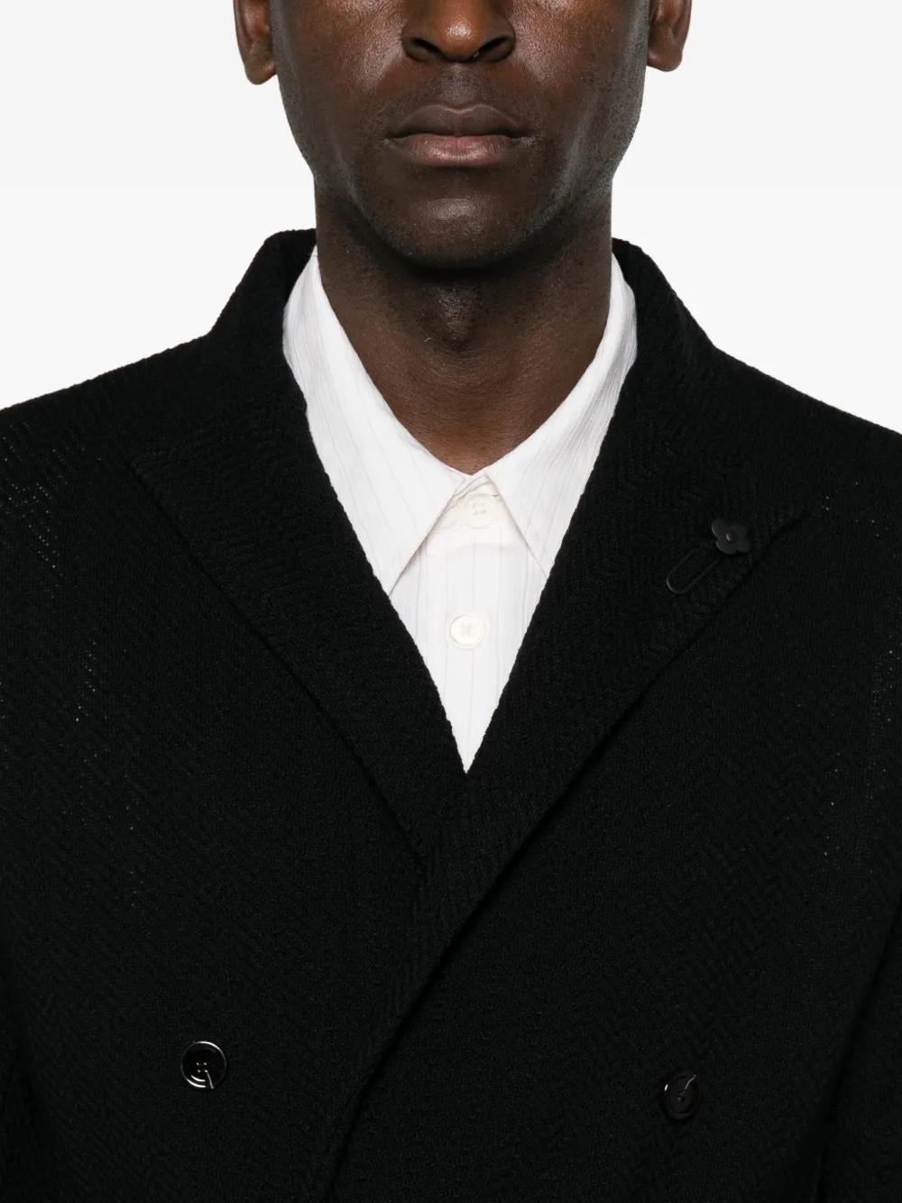Lardini double-breasted chevron-knit blazer Zwart