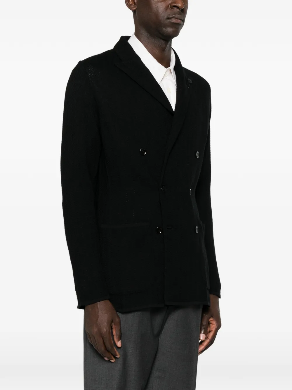 Lardini double-breasted chevron-knit blazer Zwart