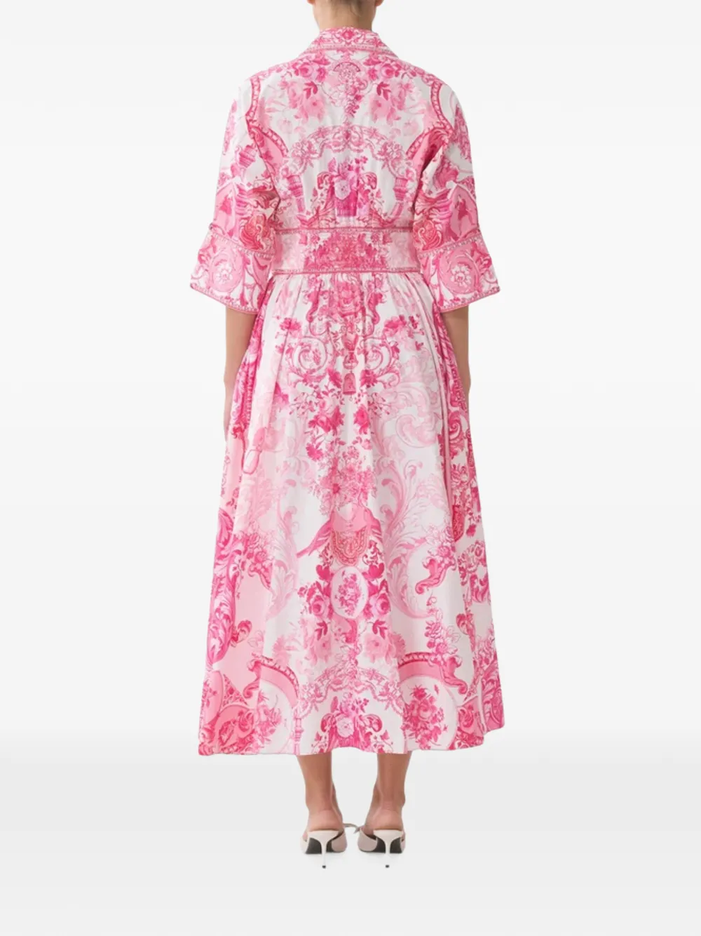 Camilla Midi-jurk met bloemen-print en gevormde tailleband Wit