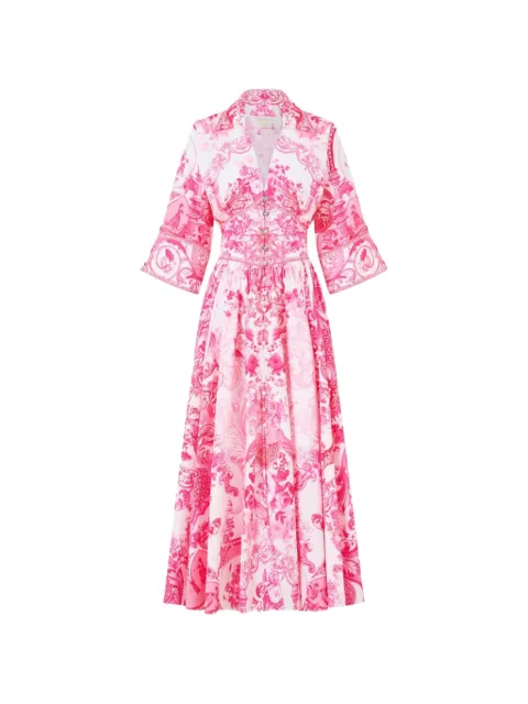Camilla floral-print shaped-waistband midi dress
