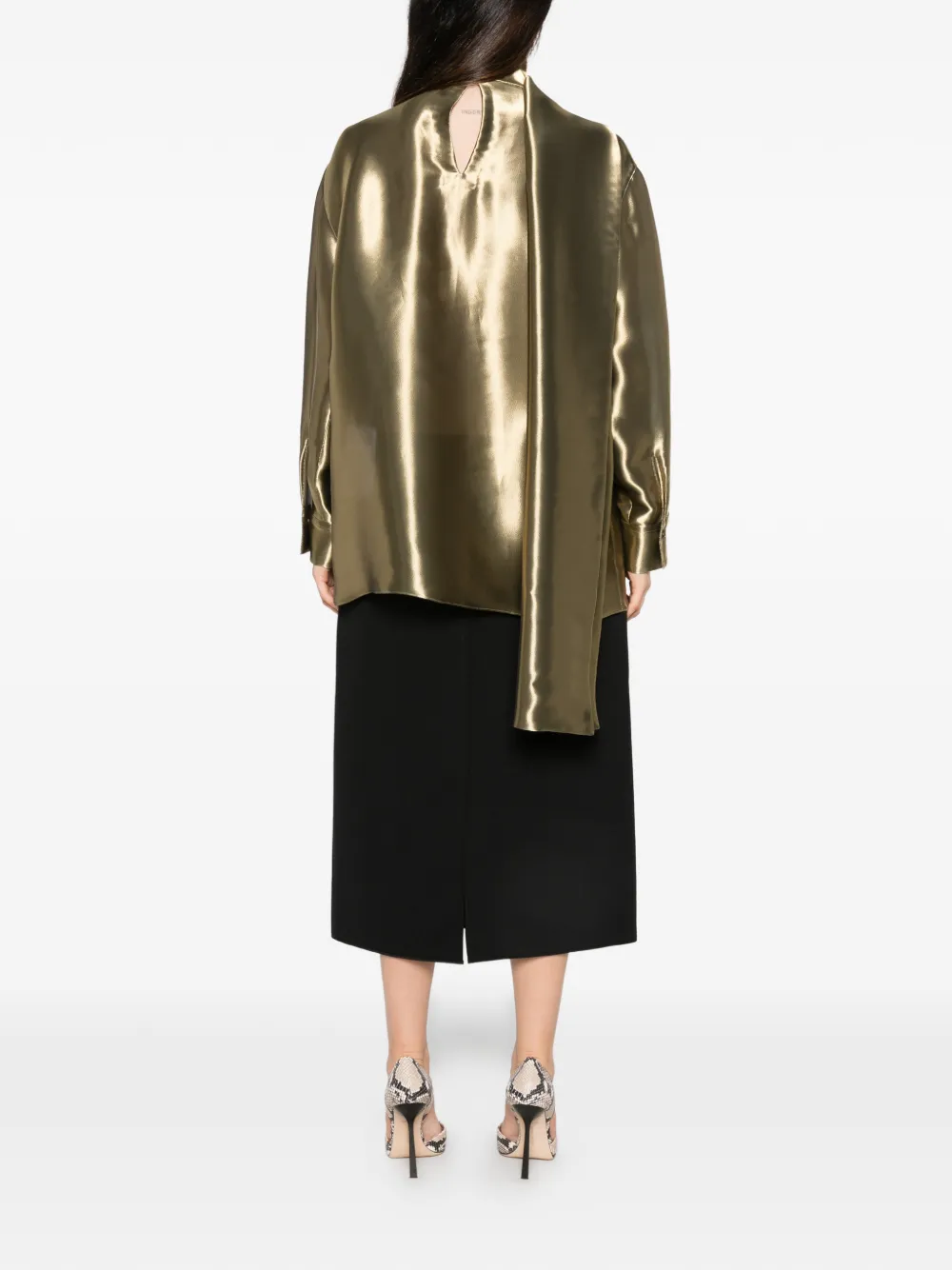 Ferragamo Midi-jurk met hoge hals en vlakken Goud
