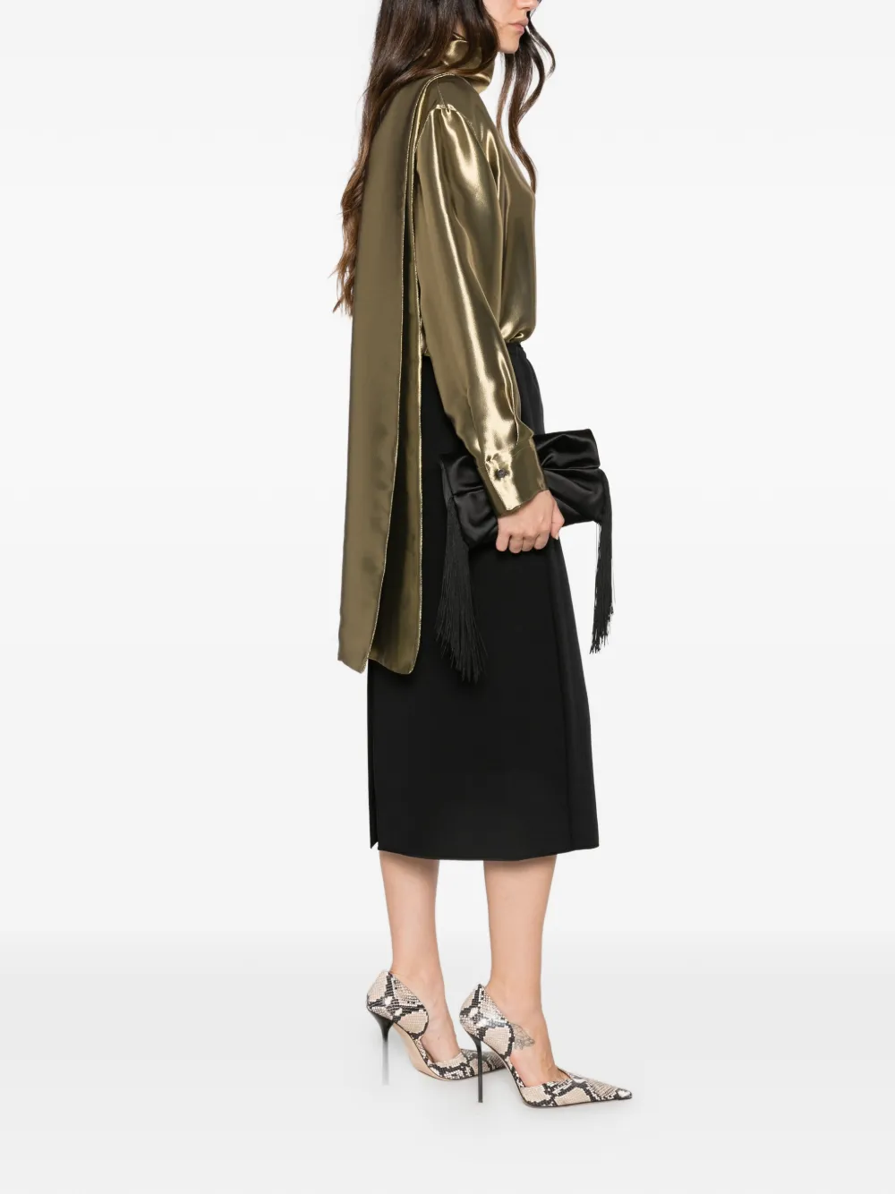 Ferragamo Midi-jurk met hoge hals en vlakken Goud