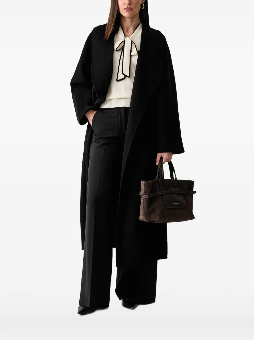 LUISA SPAGNOLI Stenografo belted shawl-collar coat - Noir