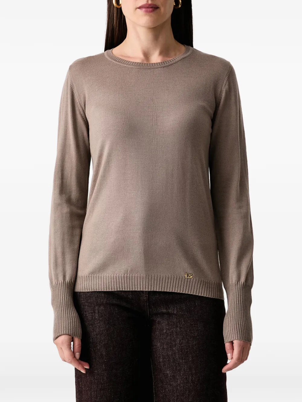 LUISA SPAGNOLI Mossa T-shirt met lange mouwen en geribbelde afwerking Bruin