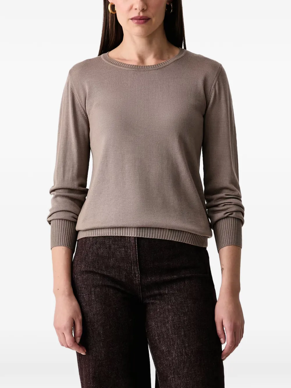 LUISA SPAGNOLI Mossa long-sleeve ribbed-trim T-shirt - Marron