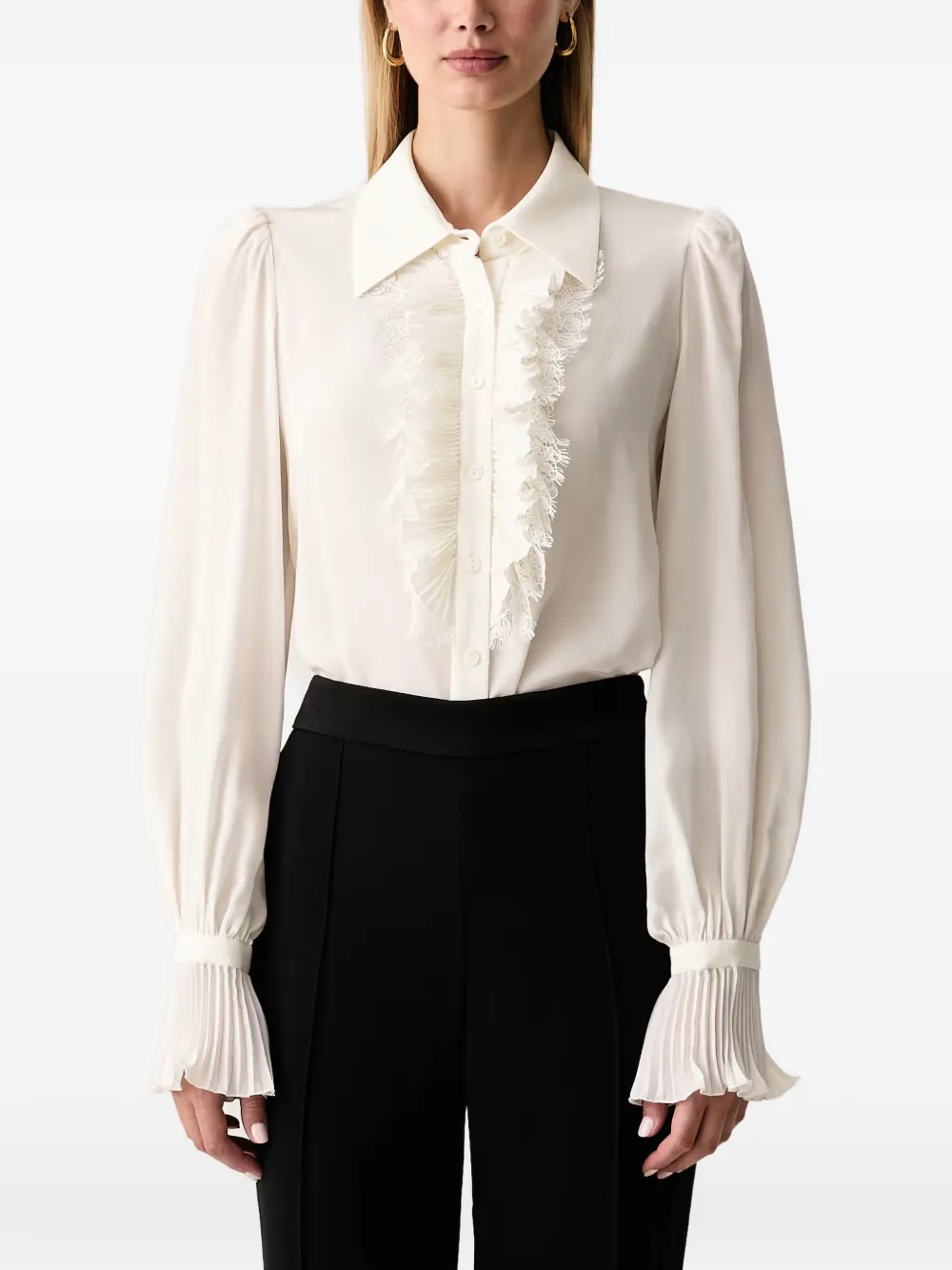 LUISA SPAGNOLI Luminaria lace-trimmed ruffled blouse