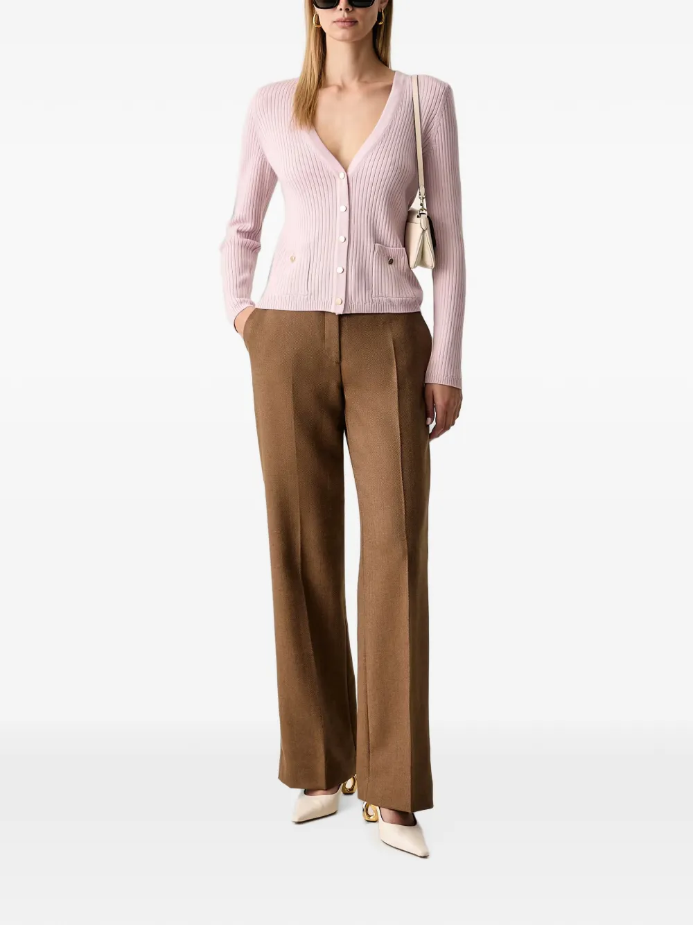 LUISA SPAGNOLI Madira ribgebreid vest met V-hals Roze