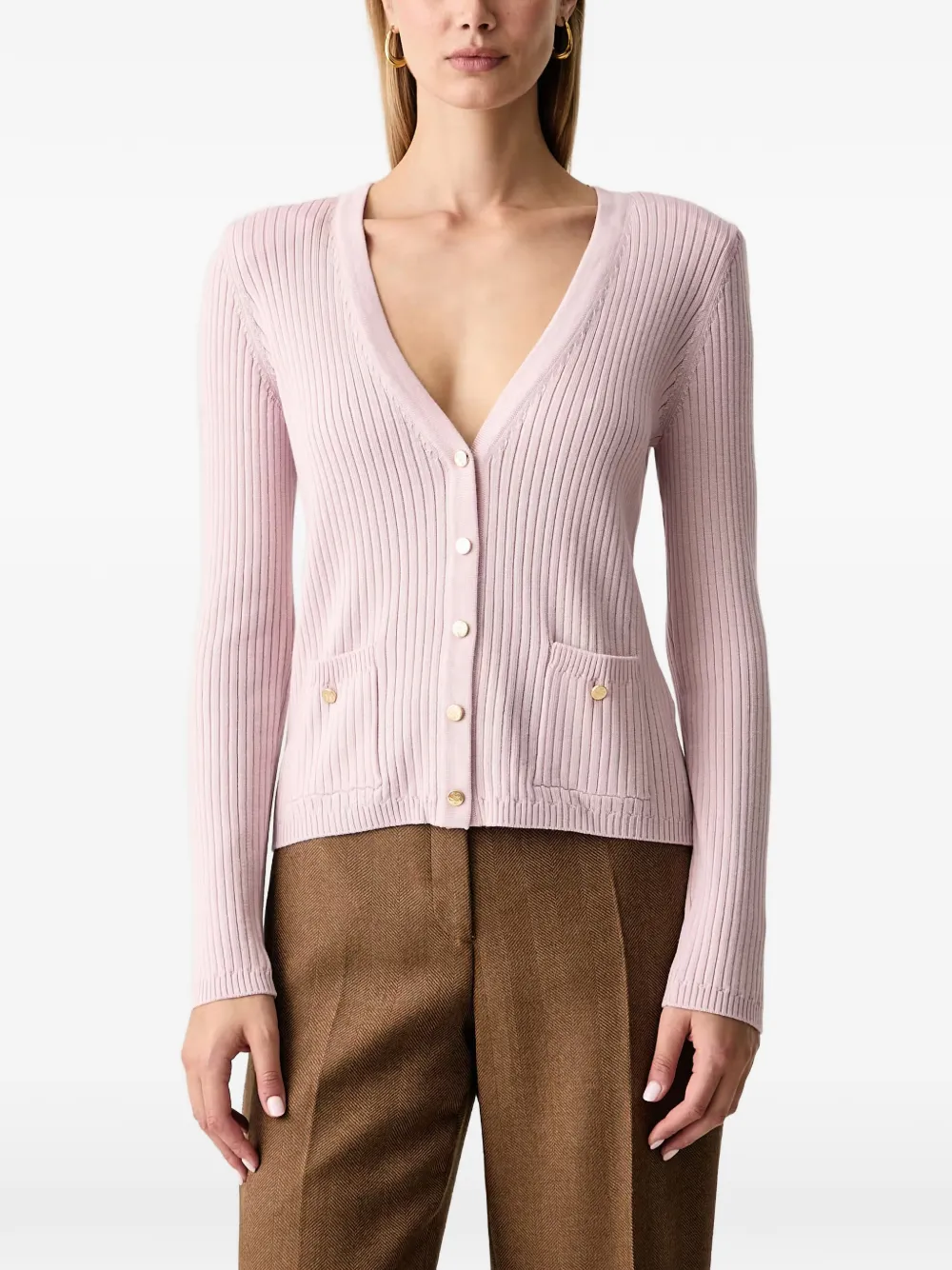 LUISA SPAGNOLI Madira ribbed-knit V-neck cardigan - Rosa
