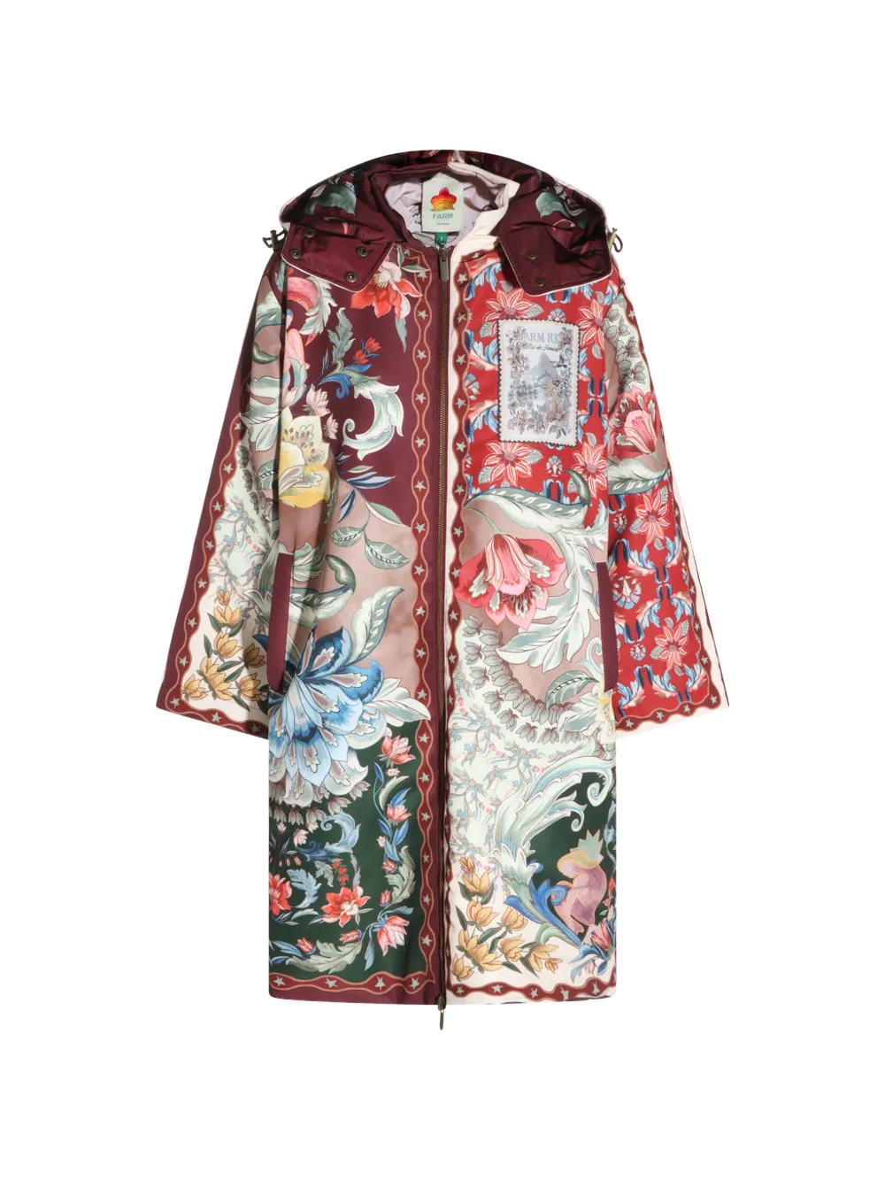 FARM Rio floral-print hooded coat - Rosso