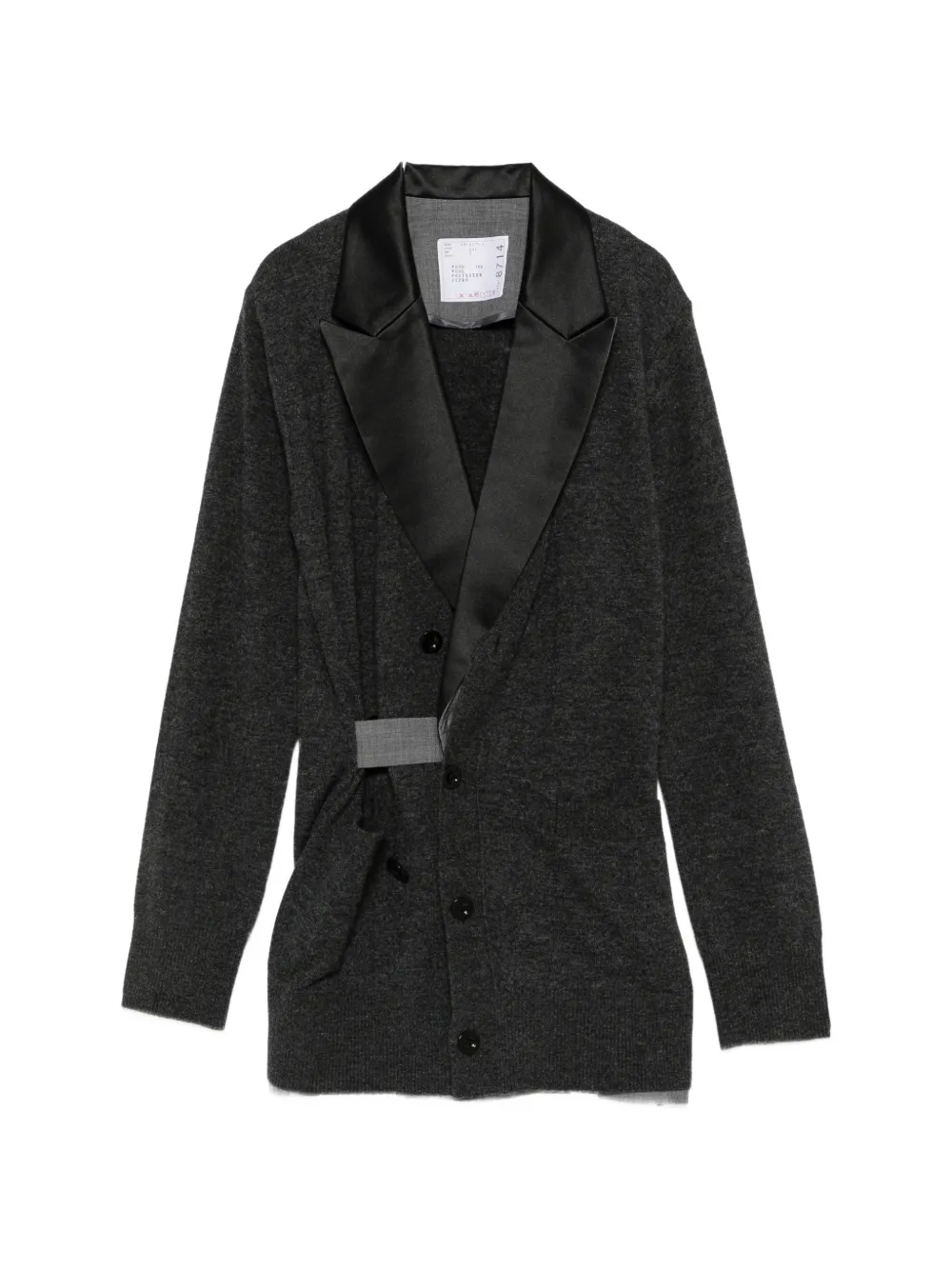sacai layered satin-lapel cardigan - Grey