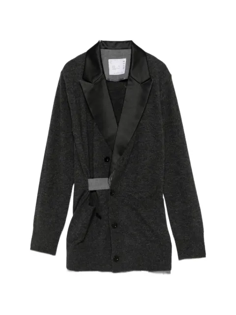 sacai layered satin-lapel cardigan