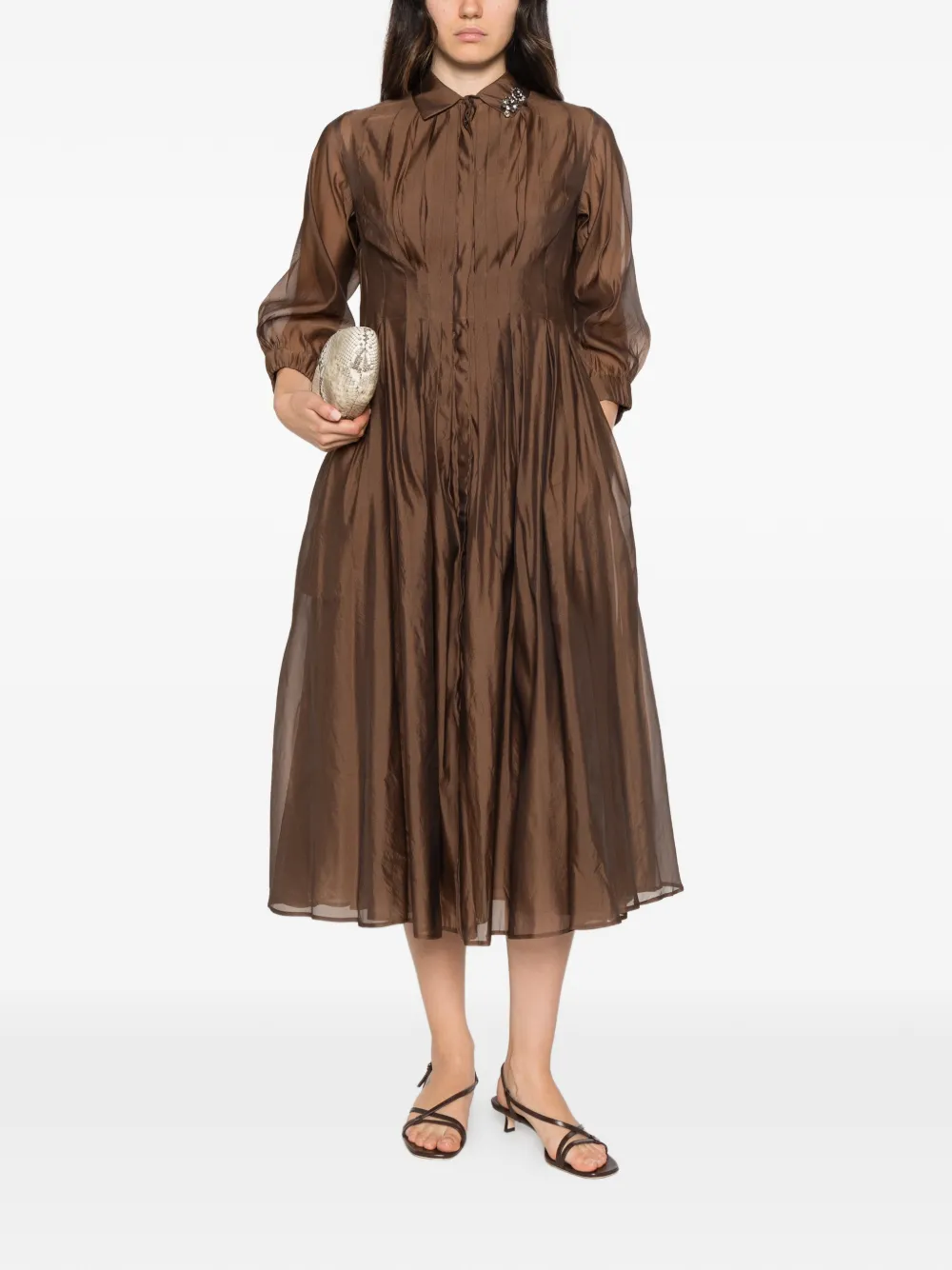 'S Max Mara Vetro crystal-embellished pleated midi dress - Brown