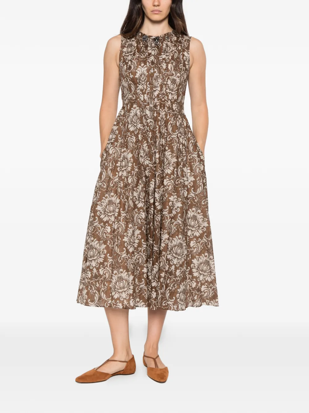 'S Max Mara damask-print embellished dress Bruin