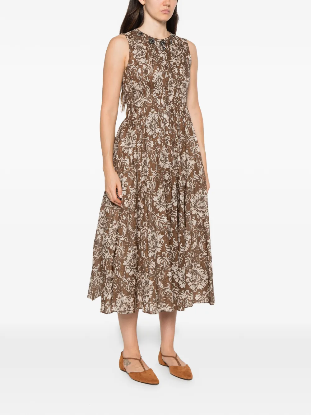 'S Max Mara damask-print embellished dress Bruin