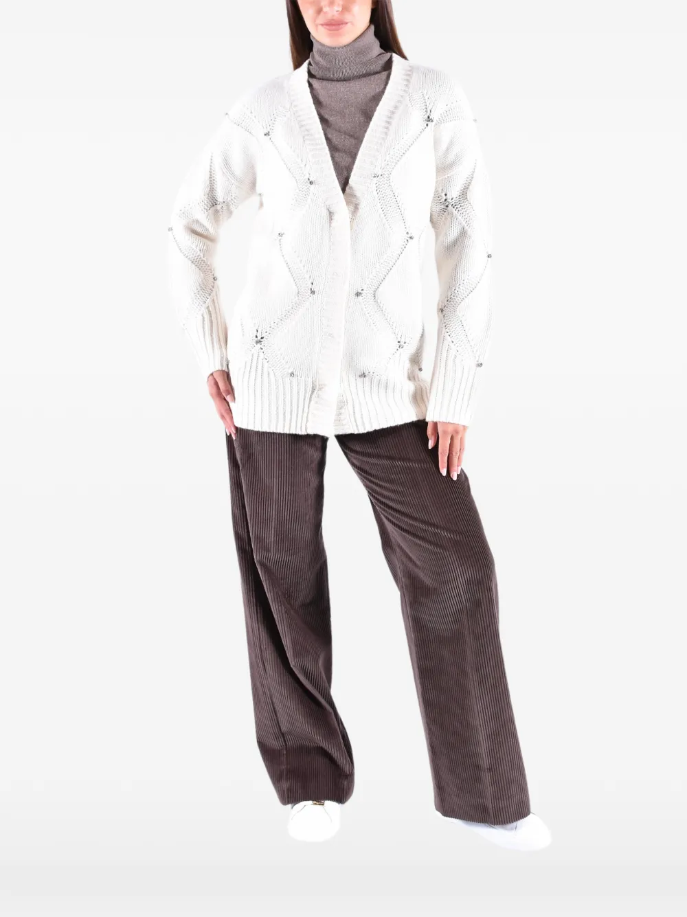 Kangra Verzierter Cardigan mit Zopfmuster - Weiß