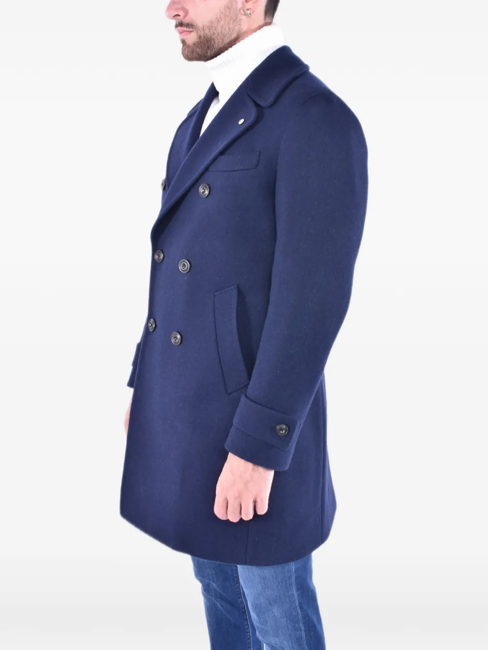 L.B.M. 1911 Wollen jas met dubbele rij knopen Blauw