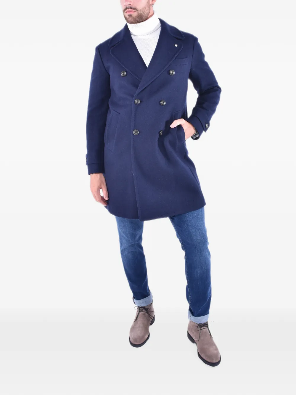L.B.M. 1911 Wollen jas met dubbele rij knopen Blauw