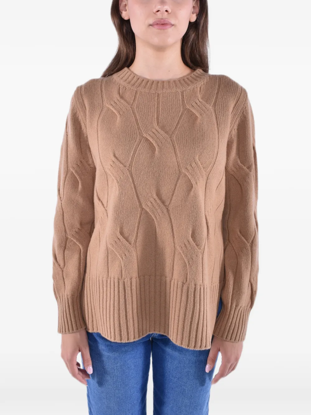Kangra Zopfmuster-Pullover mit Seitenschlitz - Braun