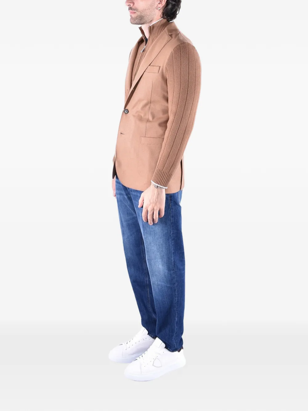 Eleventy ribbed-knit single-breasted jacket Bruin