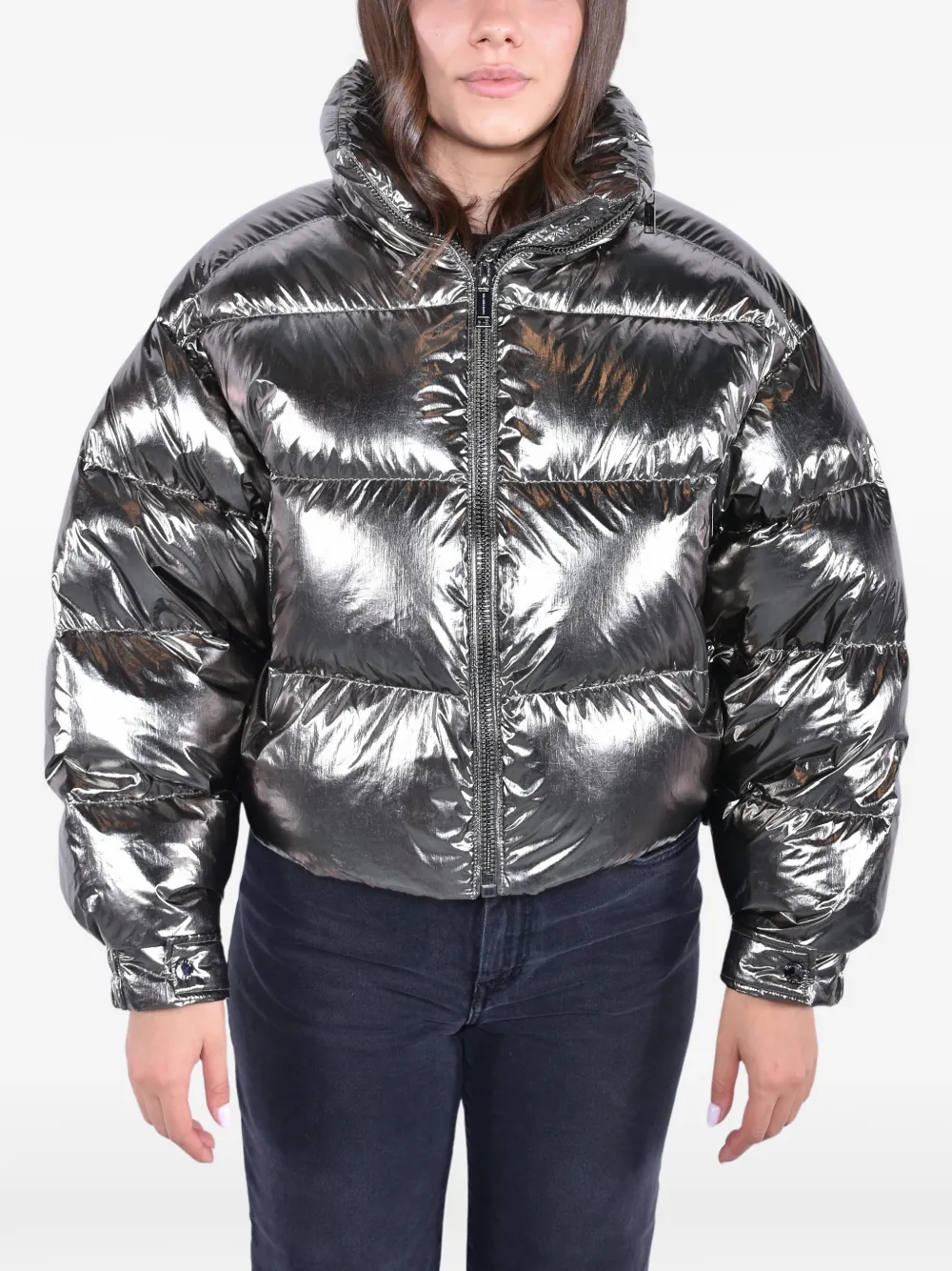 Michael Kors metallic nylon ciré puffer jacket