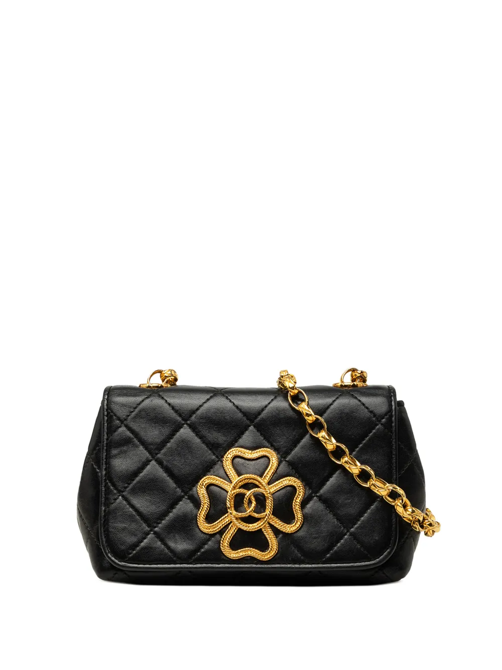CHANEL Pre-Owned 1989-1991 Quilted Lambskin Clover CC Bijoux Chain Flap crossbody bag - Black