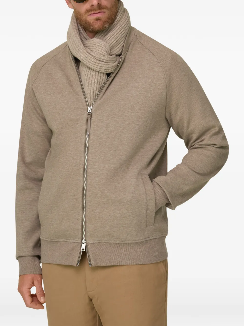 Boggi Milano Sweater van scuba katoenen blend met rits Beige
