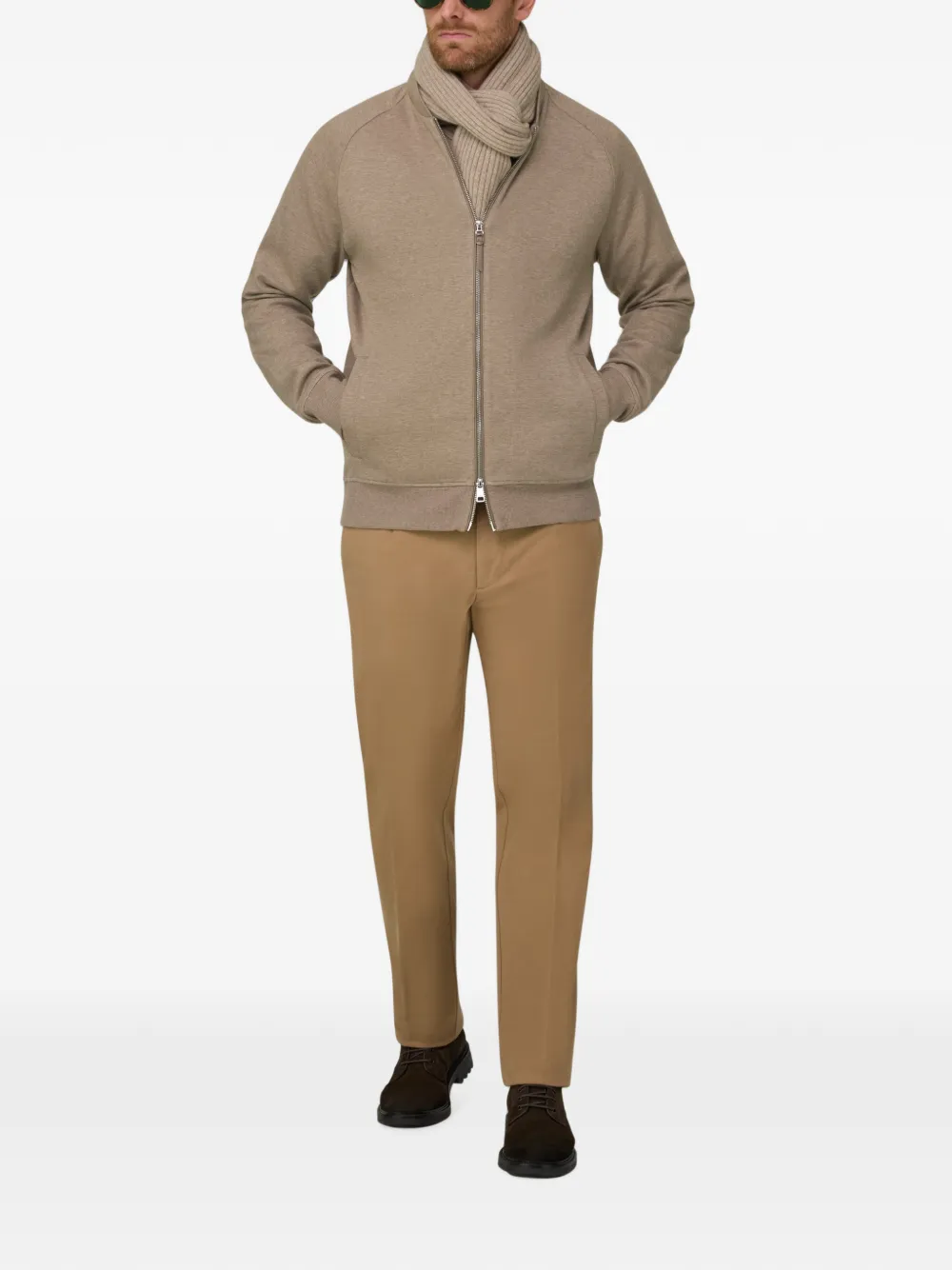 Boggi Milano Sweater van scuba katoenen blend met rits Beige