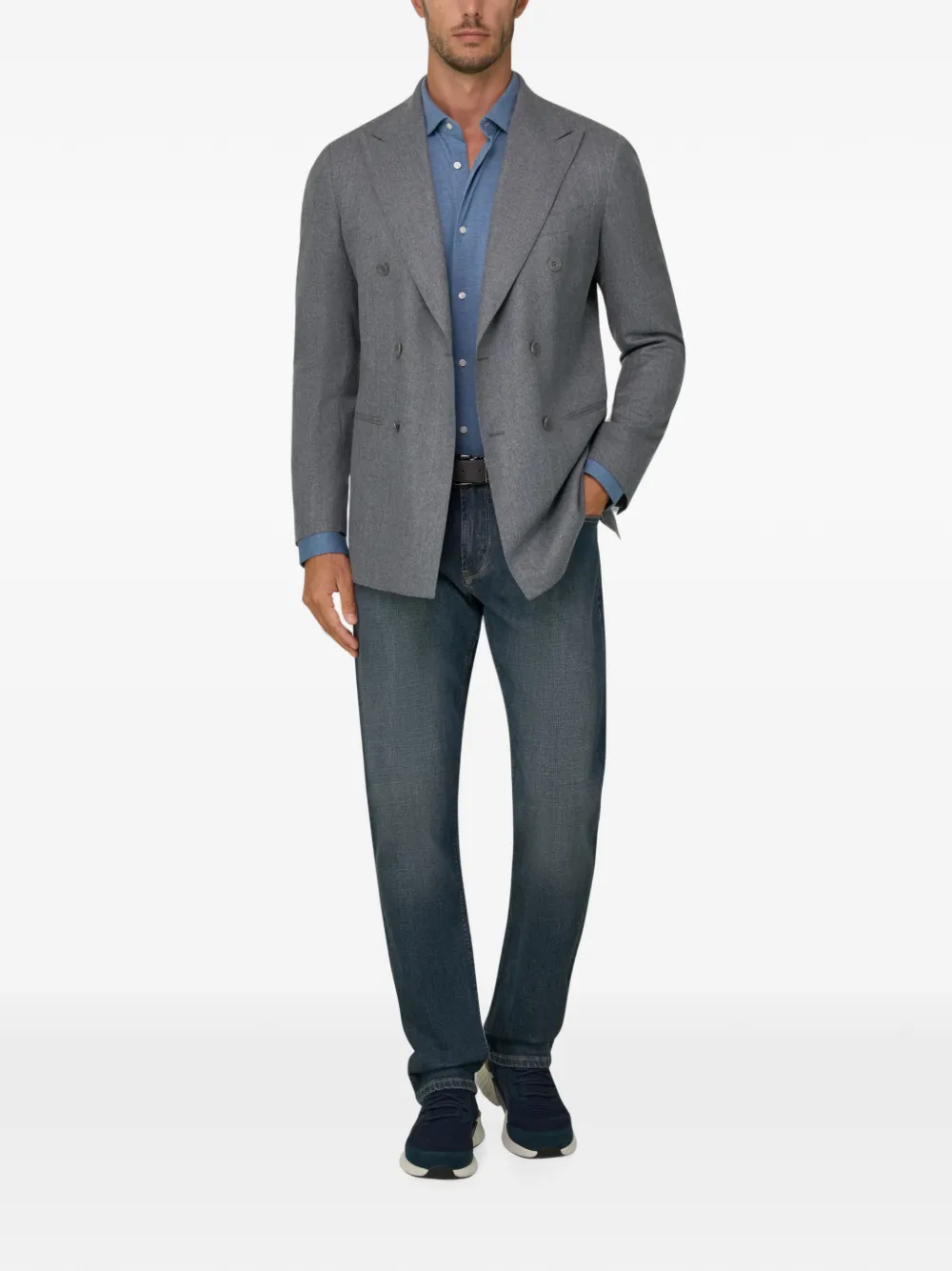 Boggi Milano Wollen flanellen blazer met dubbele rij knopen Grijs
