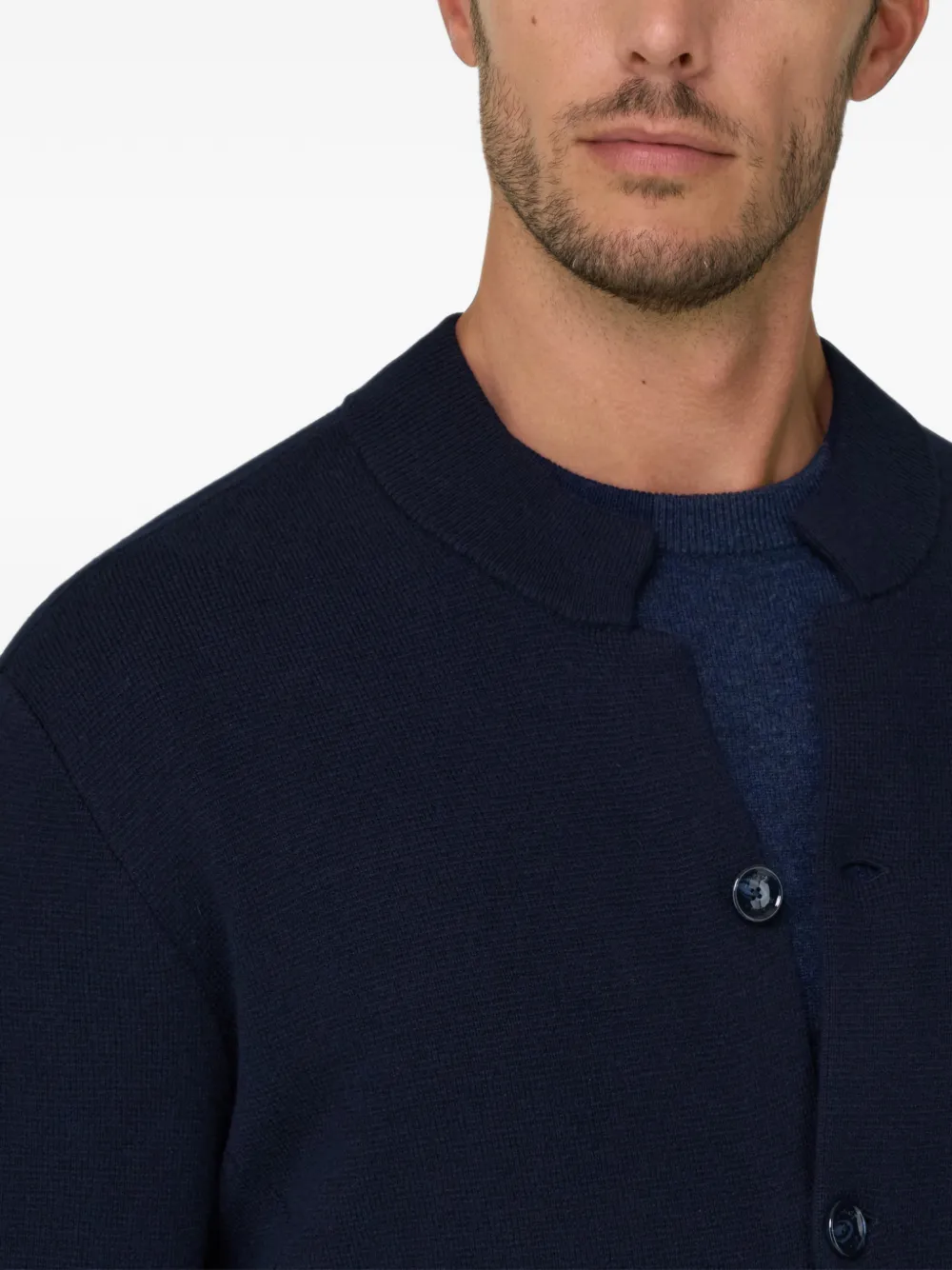Boggi Milano Gebreid jack van superfijne merinowol Blauw