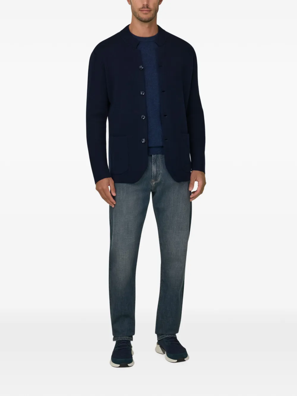 Boggi Milano Gebreid jack van superfijne merinowol Blauw