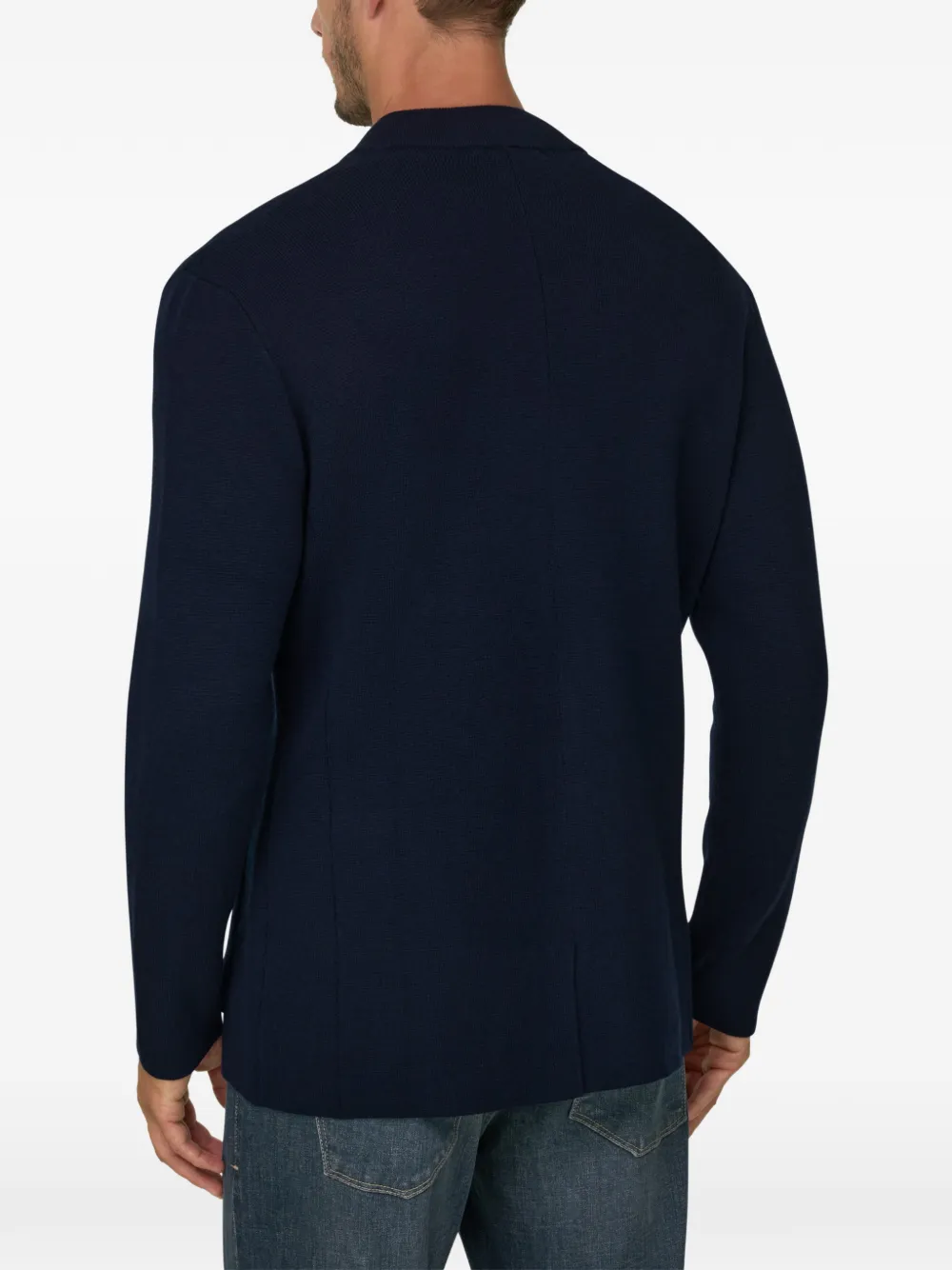 Boggi Milano Gebreid jack van superfijne merinowol Blauw