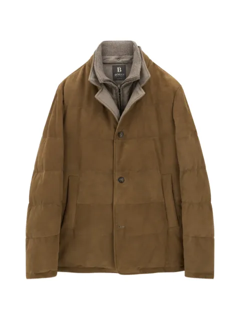 Boggi Milano jacket padded with goose down, removable genuine leather mélange flannel bib
