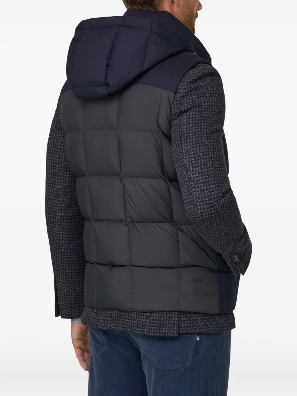 Boggi Milano Gewatteerd flanellen bodywarmer met ganzendons en capuchon Blauw
