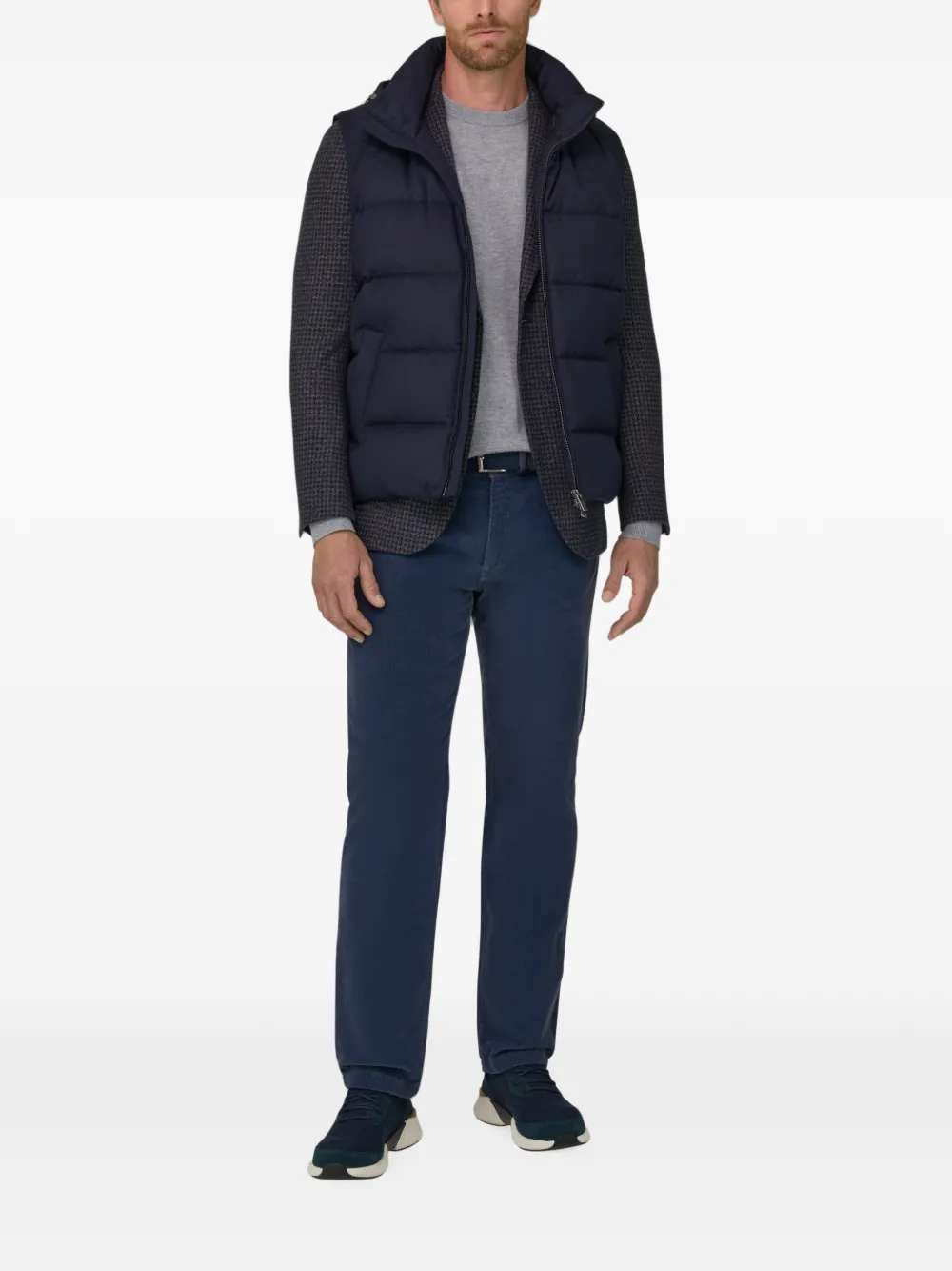 Boggi Milano Gewatteerd flanellen bodywarmer met ganzendons en capuchon Blauw