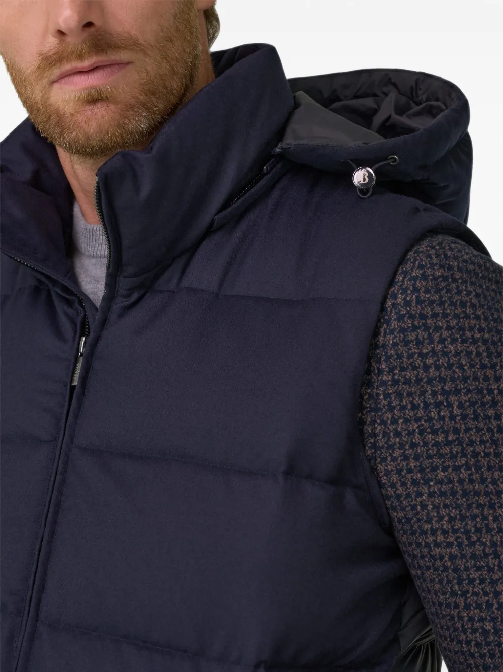 Boggi Milano Gewatteerd flanellen bodywarmer met ganzendons en capuchon Blauw