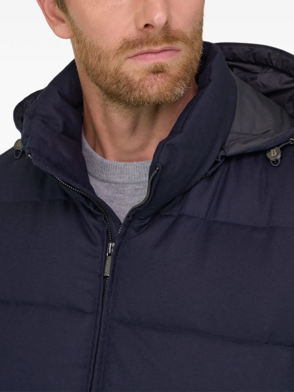 Boggi Milano Gewatteerd flanellen bodywarmer met ganzendons en capuchon Blauw