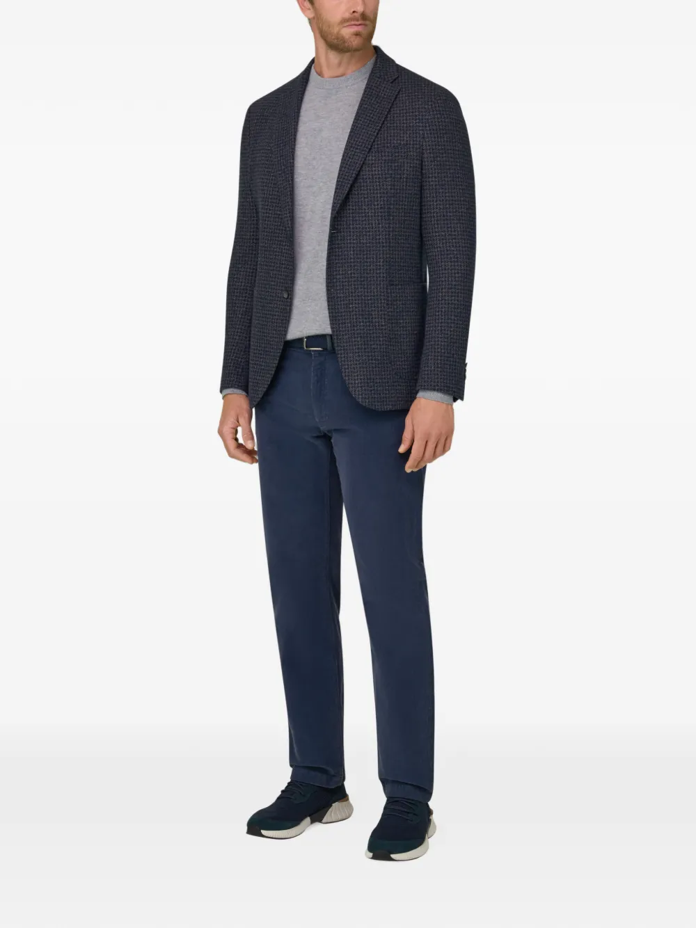 Boggi Milano B jersey blazer van katoenblend met pied-de-poule print Blauw