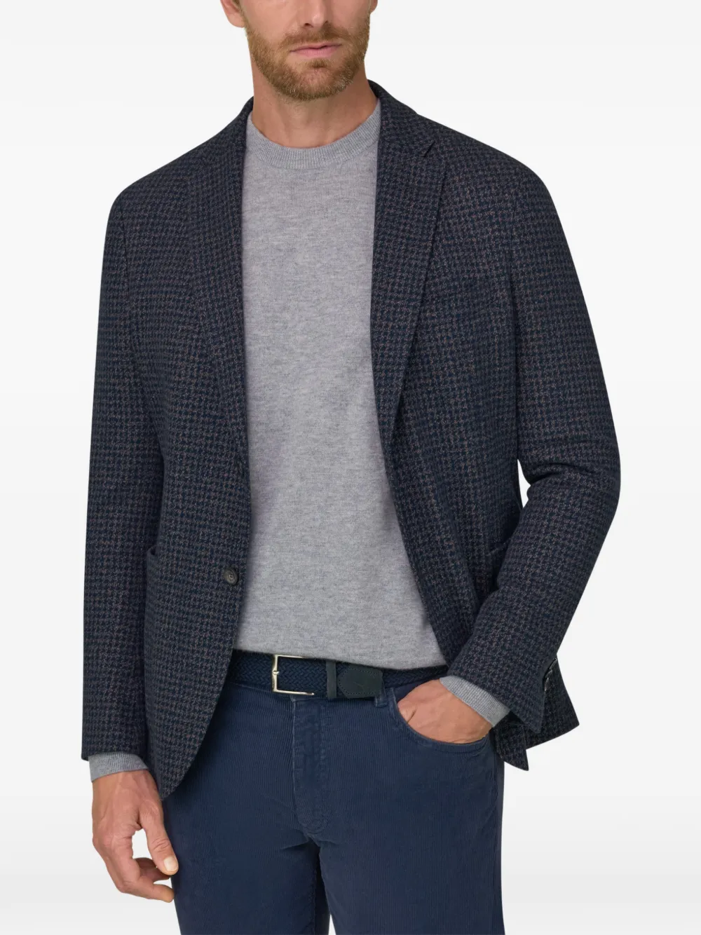 Boggi Milano B jersey blazer van katoenblend met pied-de-poule print Blauw